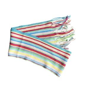 New York & Company Multicolor Striped Knit Scarf Fringe One Size Rainbow Y2K